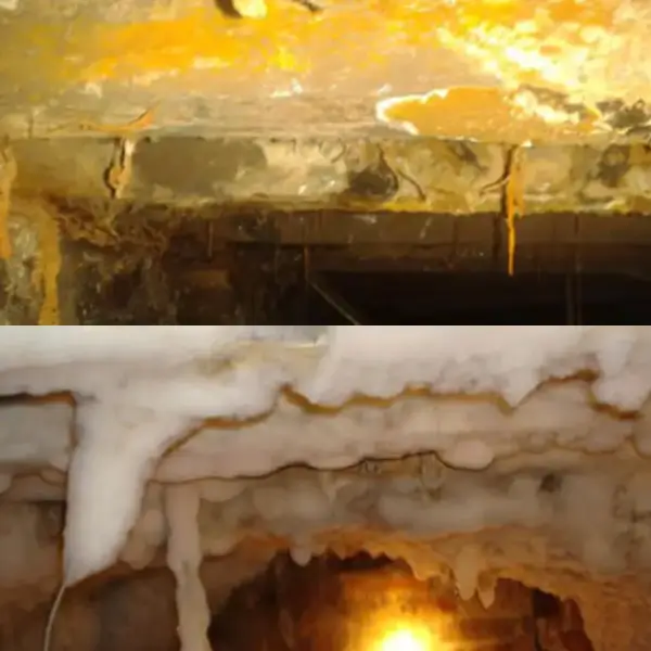 The presence of orange, white, or grey fungus is a sign of dry rot